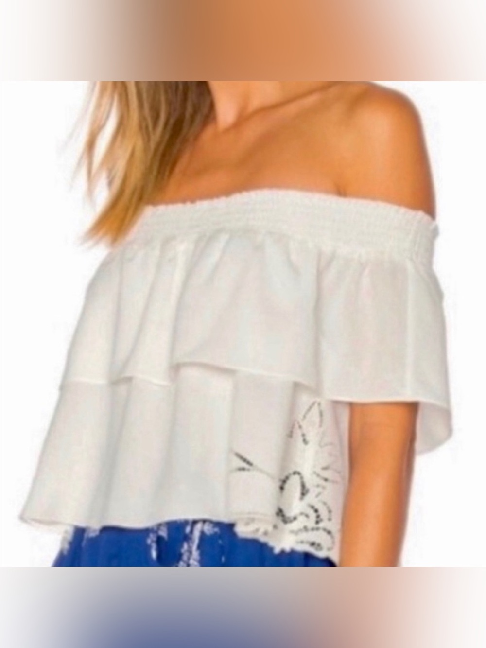 🆕 Lovers + Friends Angie White
Off-The-Shoulder Lace Inset Blouse Size XL